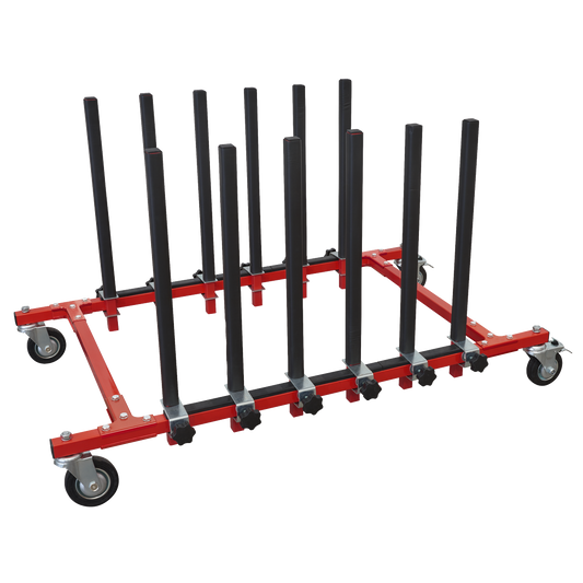 Sealey Mobile Panel Storage Rack Holds 5 Panels Capacity 150kg Red/Black MK76
