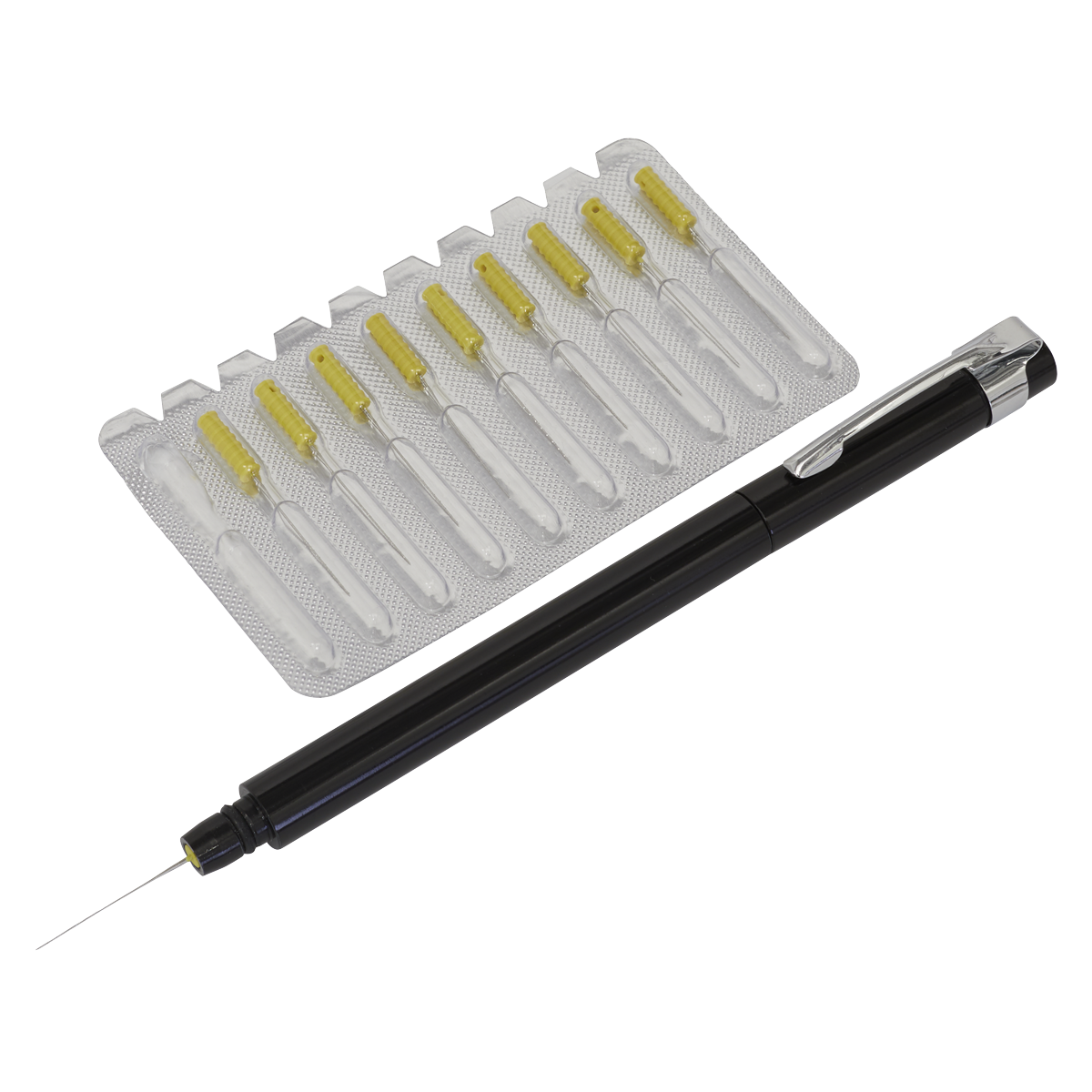 Sealey Paint Dirt Removal Pen With Needle Set Storage Case Pack Of 10 MK78
