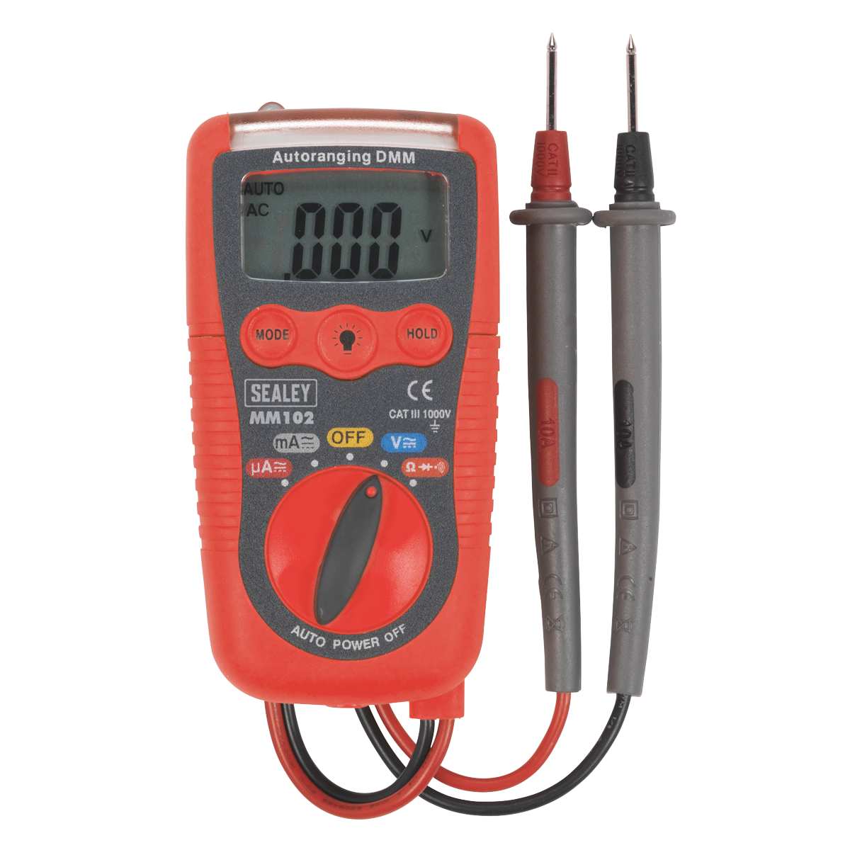 Sealey Professional Auto-Ranging Digital Multimeter Lightweight Red MM102