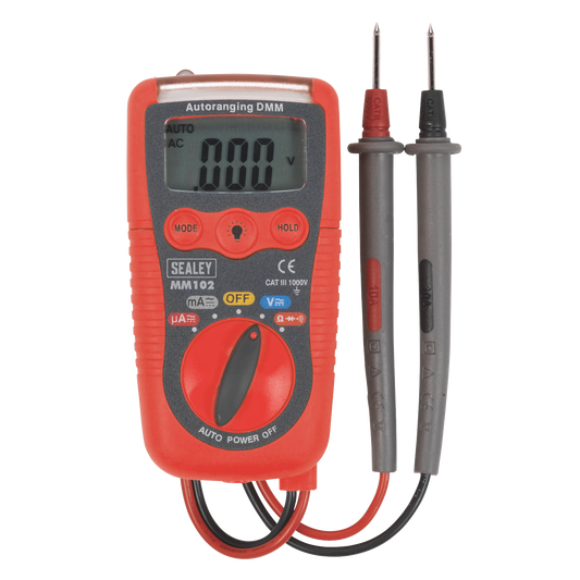 Sealey Professional Auto-Ranging Digital Multimeter Lightweight Red MM102