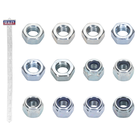 Sealey Clip Strip Deal - Mixed Nuts Set 100 Pieces Steel Nuts Locknuts 12 Cips
