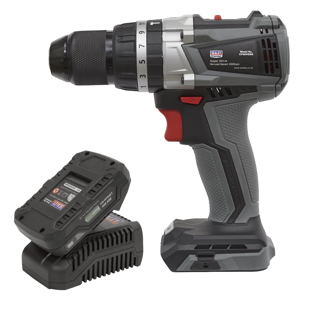 Sealey Brushless Hammer Drill Driver Kit 13mm 20V 2Ah Lightweight CP20VDDXKIT1
