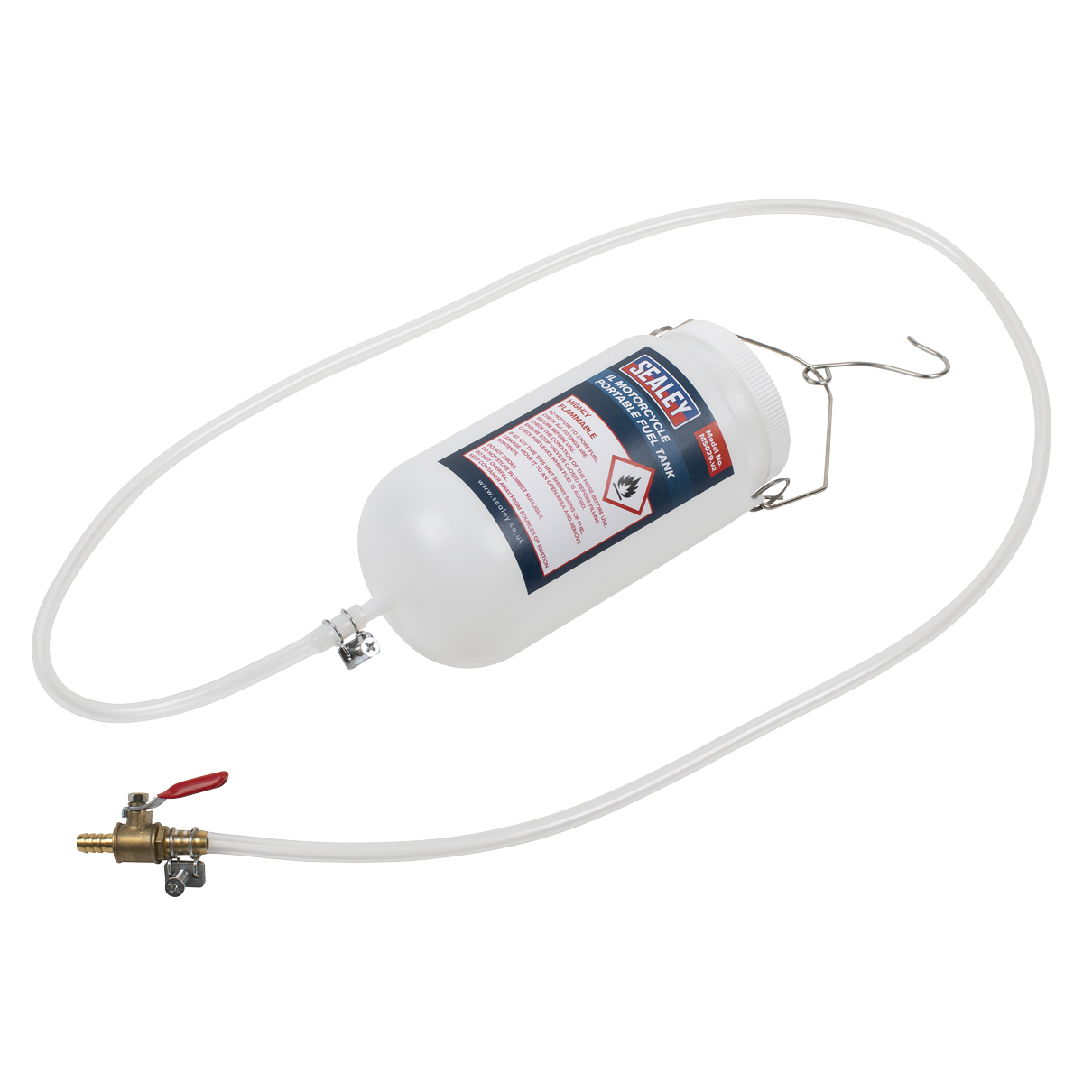 Sealey Motorcycle Portable Fuel Tank 1 Litres Hose Length 950mm - White MS029