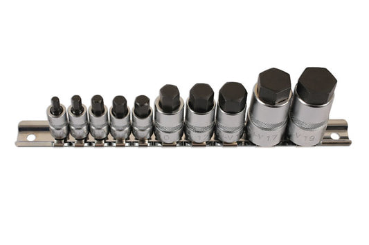 LASER 5522 10Pcs Screwdriver Stubby Hex Bit Set 1/4" 3/8" 1/2" Drive CRV Steel