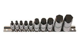 LASER 5522 10Pcs Screwdriver Stubby Hex Bit Set 1/4" 3/8" 1/2" Drive CRV Steel