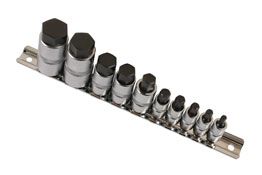 LASER 5522 10Pcs Screwdriver Stubby Hex Bit Set 1/4" 3/8" 1/2" Drive CRV Steel