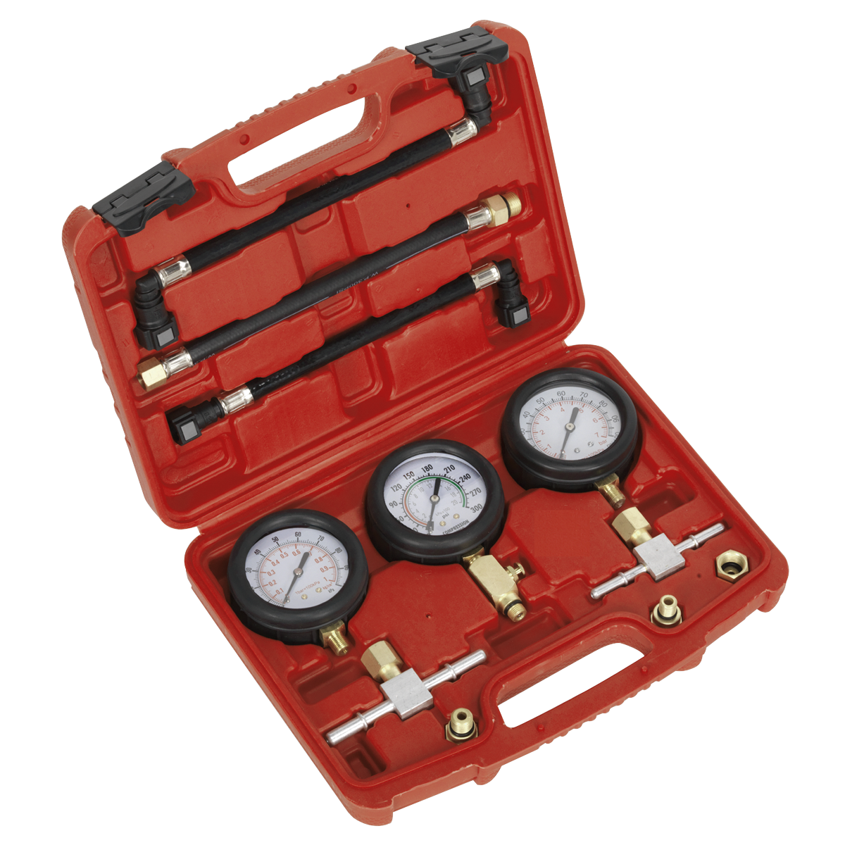 Sealey Motorcycle Compression & Fuel Pressure Gauge Set 0-300psi 3pc MS100