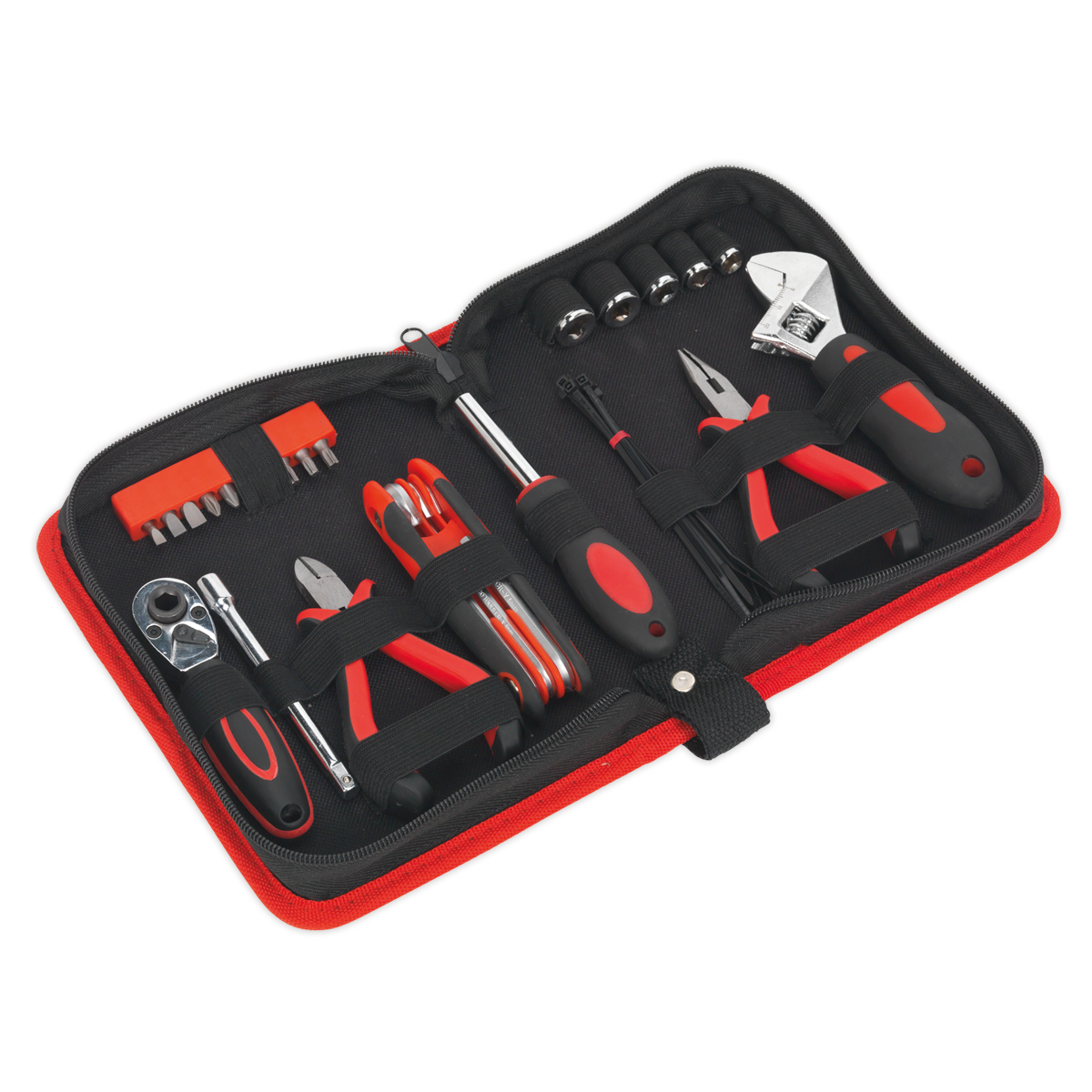 Sealey 28Pc Compact Motorcycle Tool Kit Soft Grip Handles in Storage Case MS164
