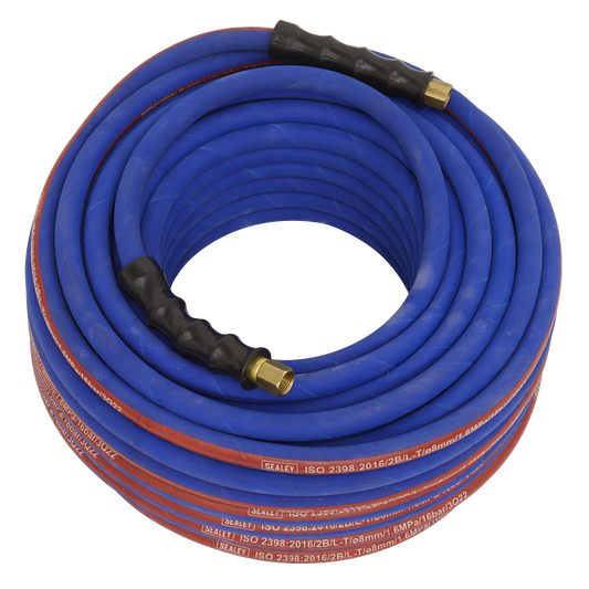 Sealey Air Hose 30m x Ø8mm With 1/4" BSP Unions Extra Heavy Duty Blue AH30R