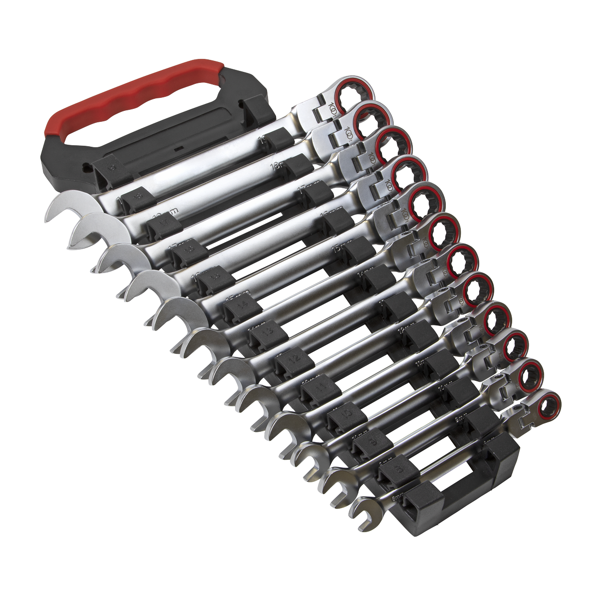 Sealey Flexi-Head Ratchet Combination Spanner Set 12 Pieces Metric AK63942