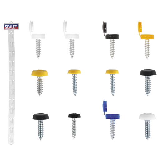 Sealey Clip Strip Deal - Mixed Numberplate Screws With 12 Clips Assorted NPSSET