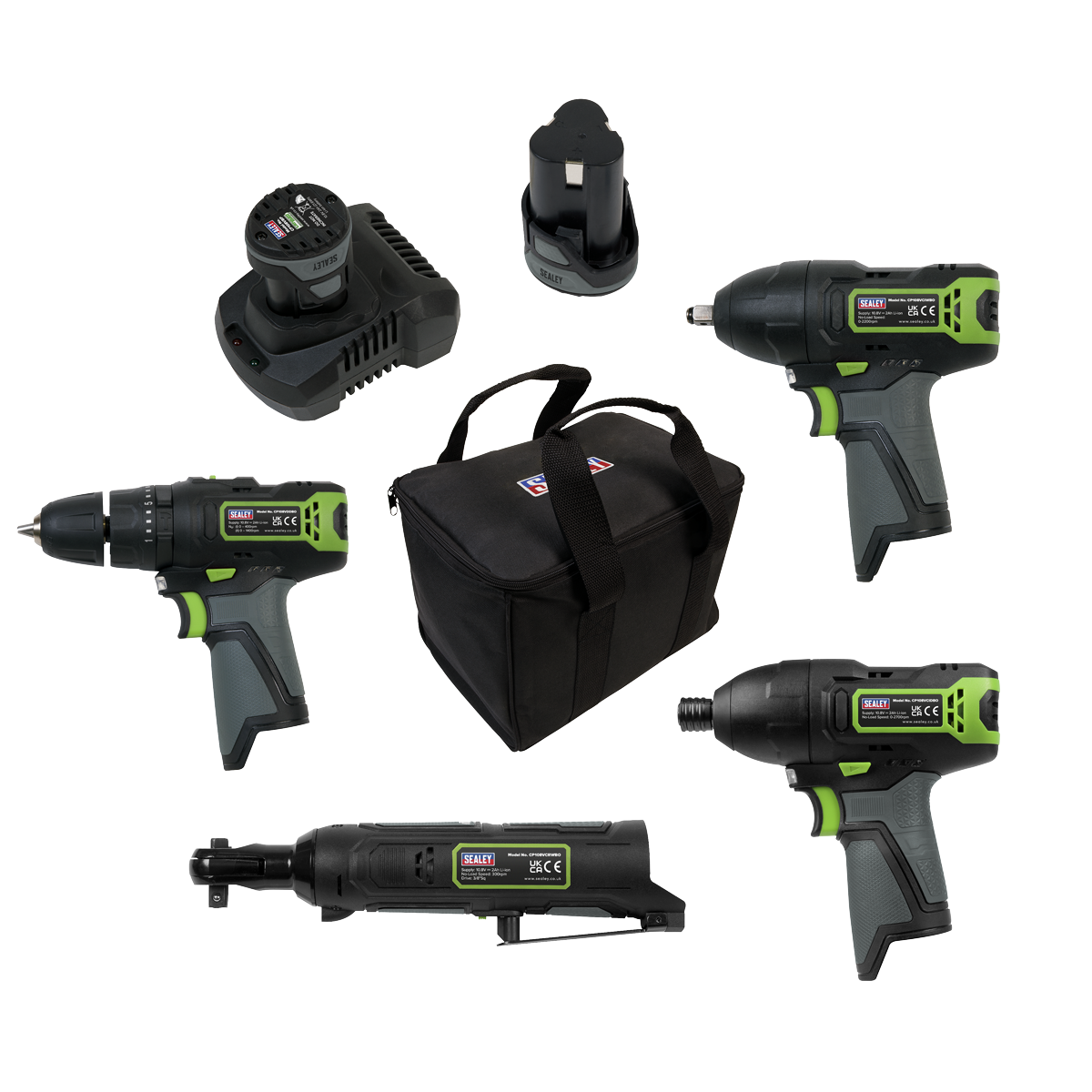 Sealey SV108 Series 4 x 10.8V Cordless Combo Kit - 2x 2Ah Batteries CP108VCOMBO2