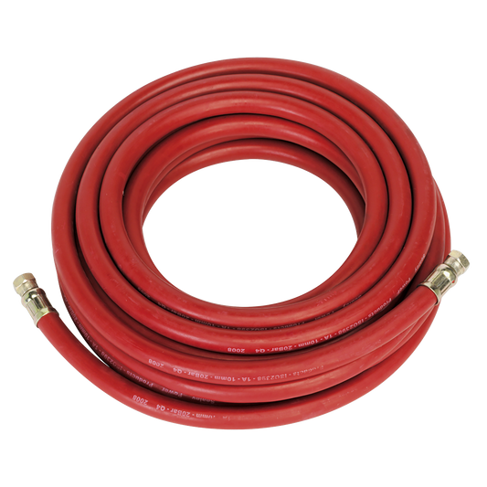Sealey Air Hose 10m x Ø10mm With 1/4" BSP Female Swivel Unions Red AHC1038