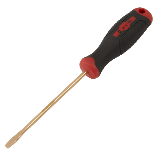 Sealey Screwdriver Slotted 4 x 100mm Non-Sparking Beryllium Copper Tool NS093