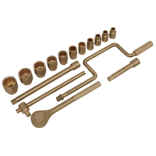 Sealey Socket Set 17 Pcs 1/2" Square Drive Non-Sparking Beryllium Copper NS124