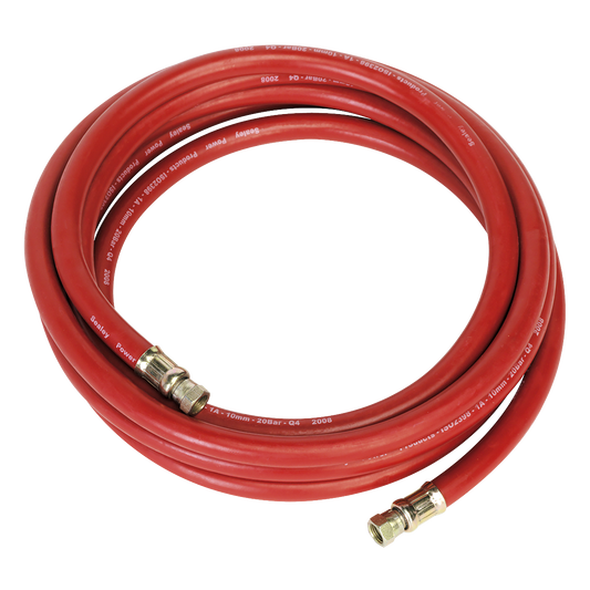 Sealey Air Hose 5m x Ø10mm With 1/4" BSP Female Swivel Unions - Red AHC538