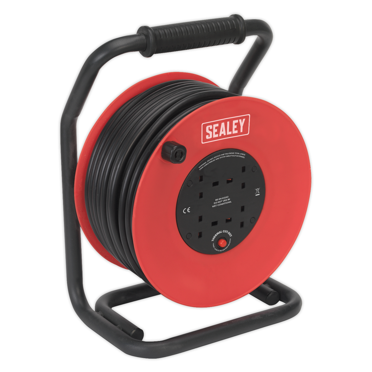 Sealey Cable Reel Extension 50M 4x 230V 2.5mm² Heavy Duty Thermal Trip CR25025