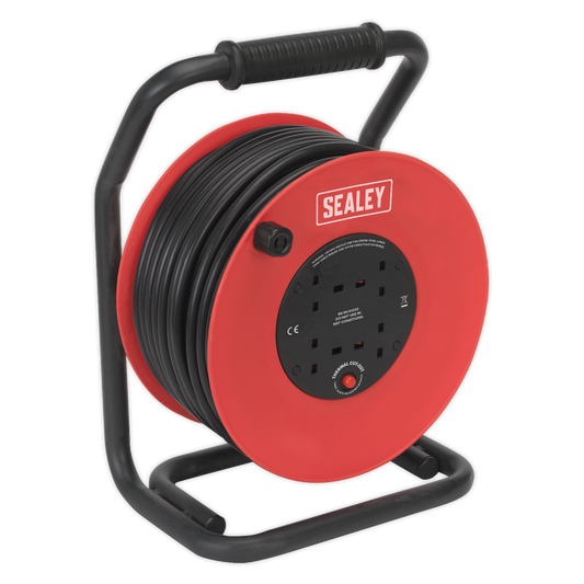 Sealey Cable Reel Extension 50M 4x 230V 2.5mm² Heavy Duty Thermal Trip CR25025