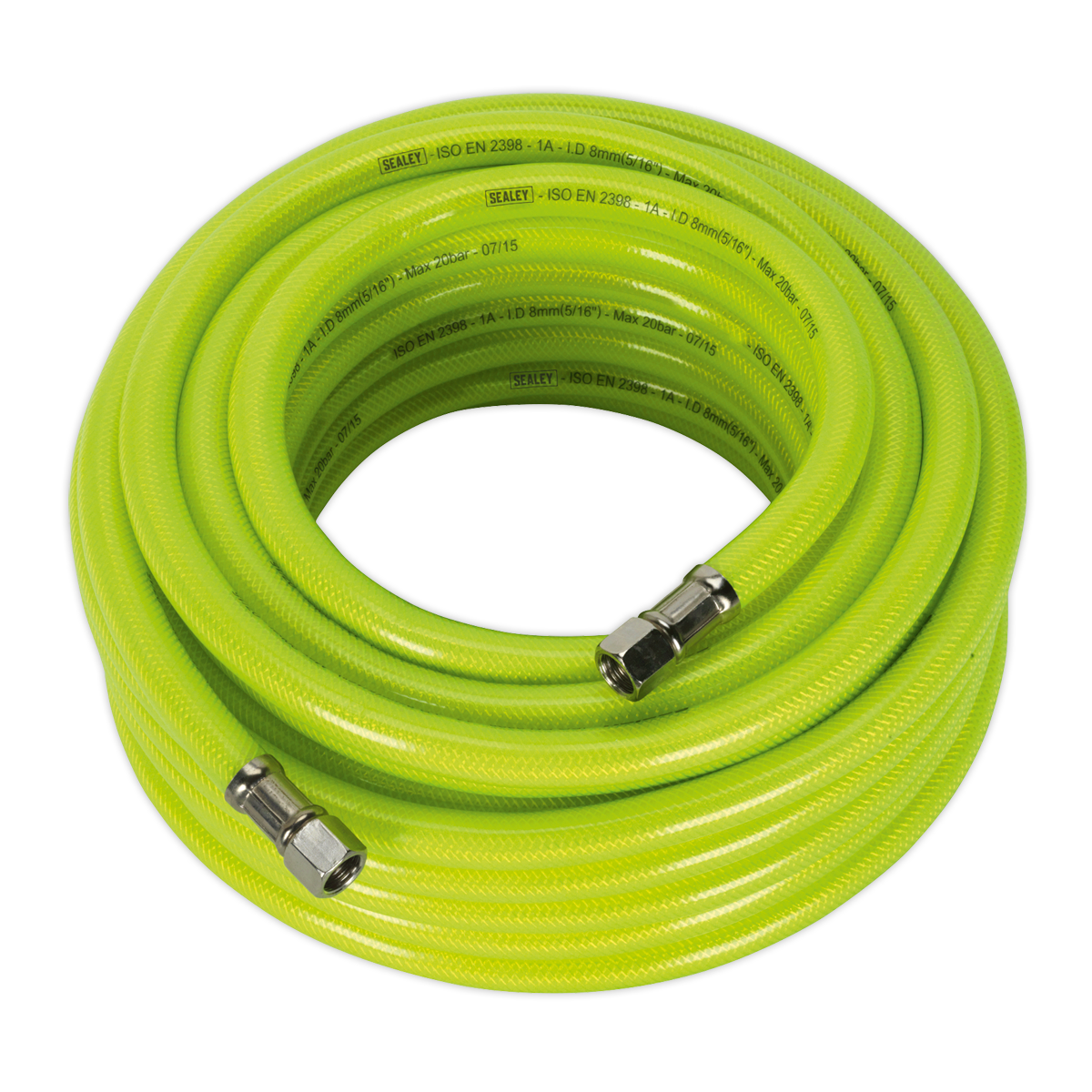 Sealey Air Hose High Visibility 15M x 8mm With 1/4" BSP Swivel Unions AHFC15
