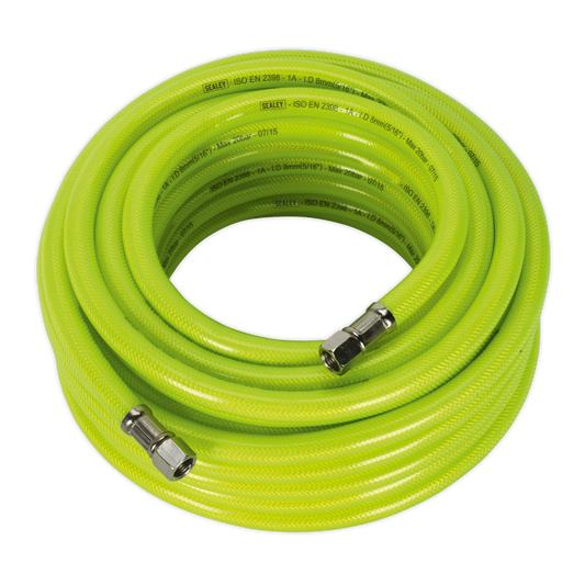 Sealey Air Hose High Visibility 15M x 8mm With 1/4" BSP Swivel Unions AHFC15