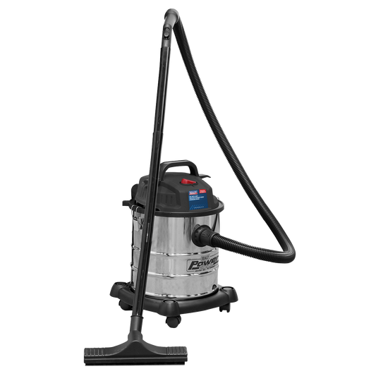 Sealey 20Litres Wet & Dry Vacuum Cleaner 1250W Stainless Bin Lightweight PC195SD