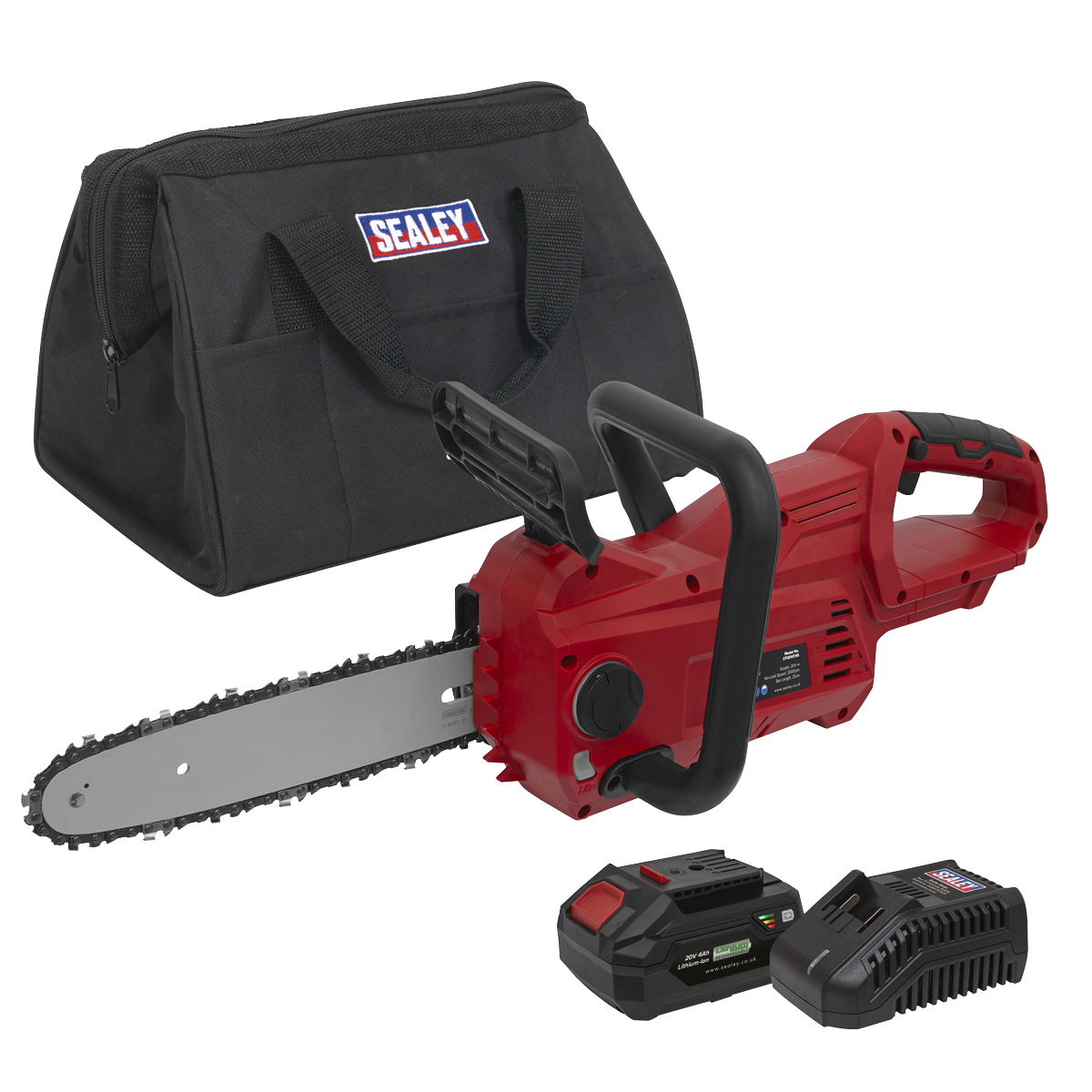 Sealey 20V 4Ah SV20 Series 25cm Cordless Chainsaw Kit Red/Black CP20VCHSKIT1