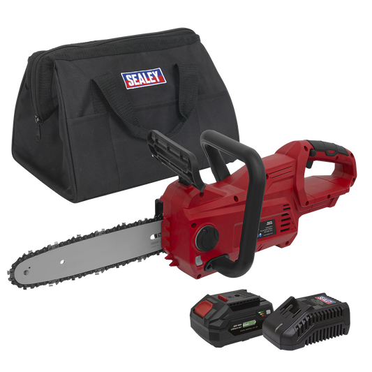 Sealey 20V 4Ah SV20 Series 25cm Cordless Chainsaw Kit Red/Black CP20VCHSKIT1