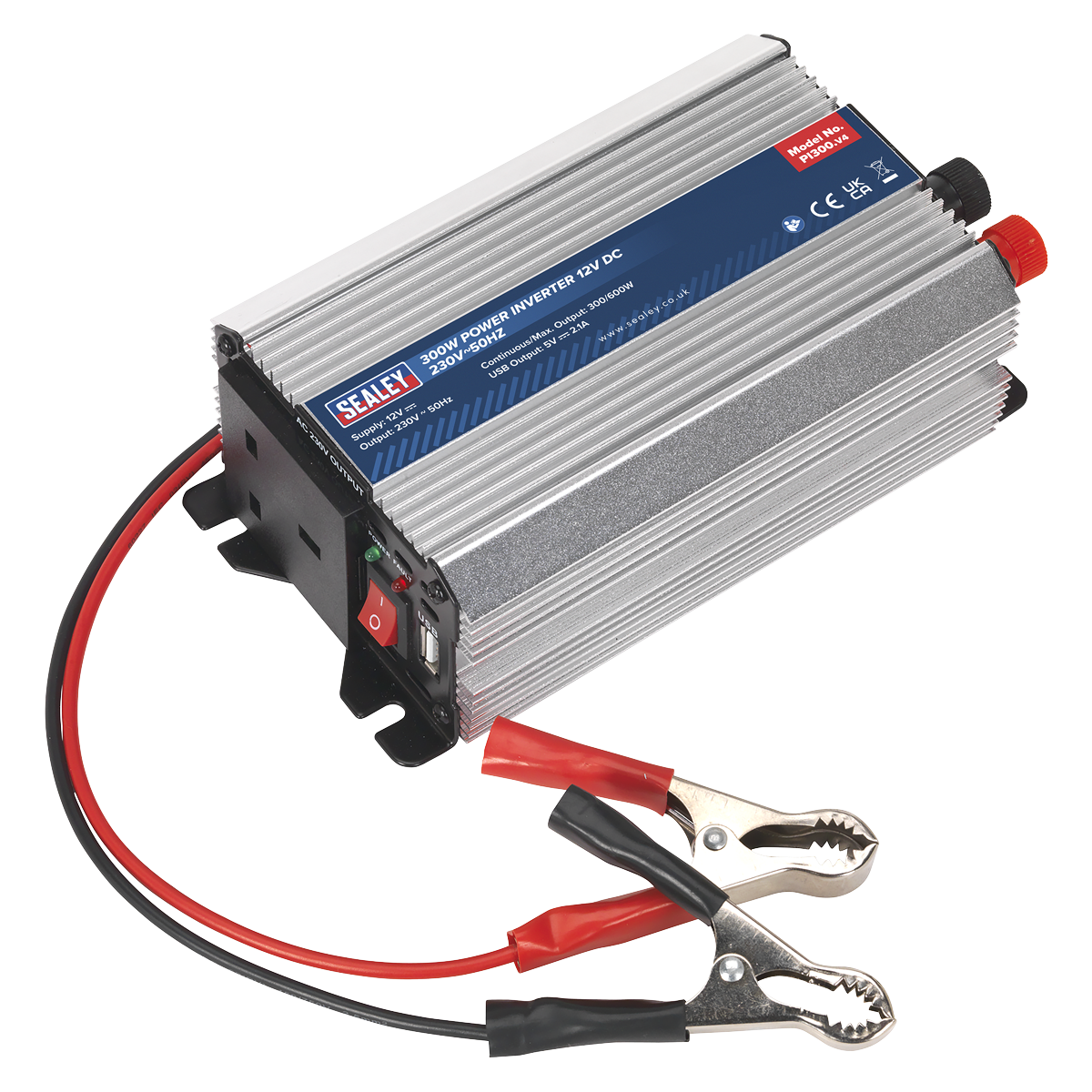 Sealey 300W Power Inverter With Aluminium Case 12V DC - 230V 50Hz PI300