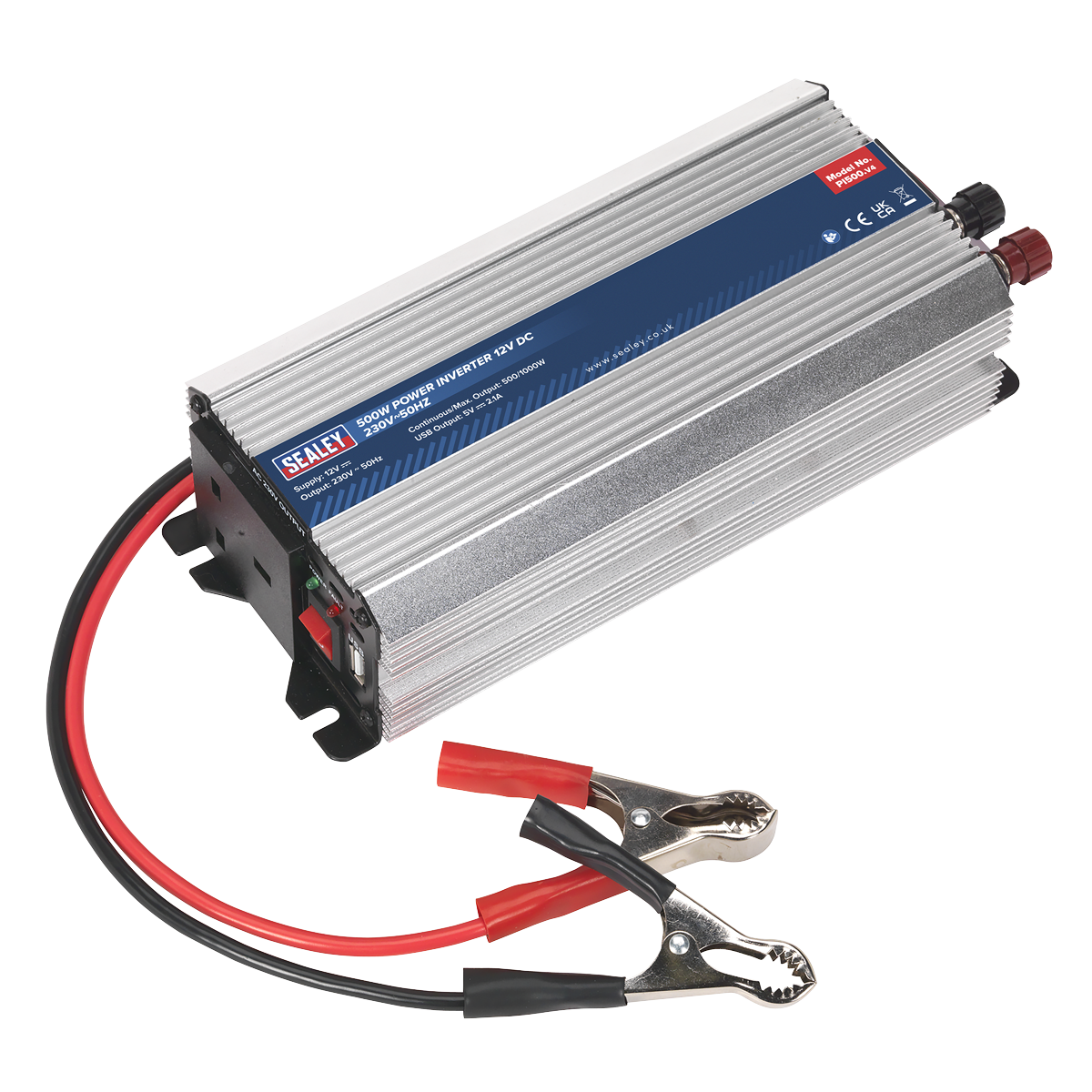 Sealey 500W Power Inverter With Aluminium Case 12V DC - 230V 50Hz PI500