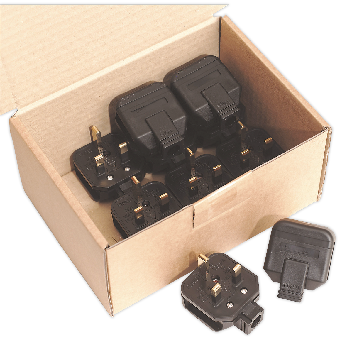 Sealey Rubber Plug 13Amp Extra Heavy Duty Pack Of 10 Box - Black PL/13/3