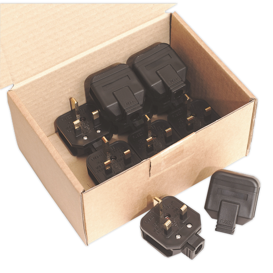 Sealey Rubber Plug 13Amp Extra Heavy Duty Pack Of 10 Box - Black PL/13/3
