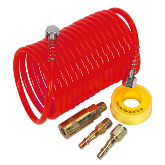 Sealey 5m x Ø5mm PE Coiled Air Hose Kit With Quick Release Coupling Kit AHK03