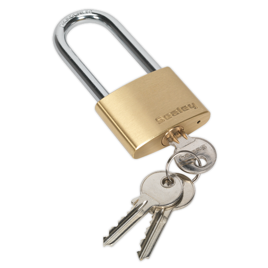 Sealey Brass Body Padlock Long Shackle Corrosion Resistant - 50mm PL102L