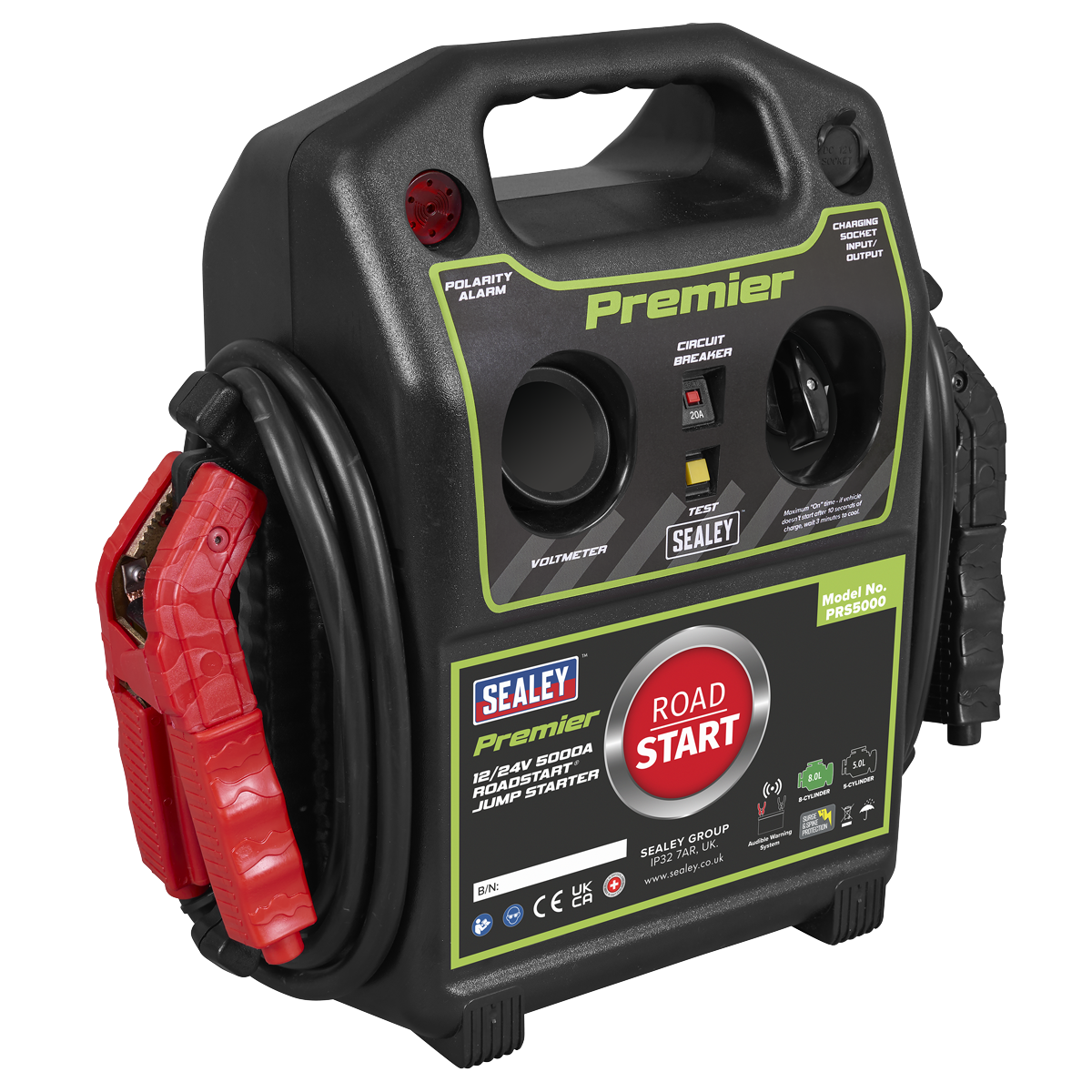 Sealey 12/24V Premier RoadStart Jump Starter 5000A With 15V 3A Charger PRS5000