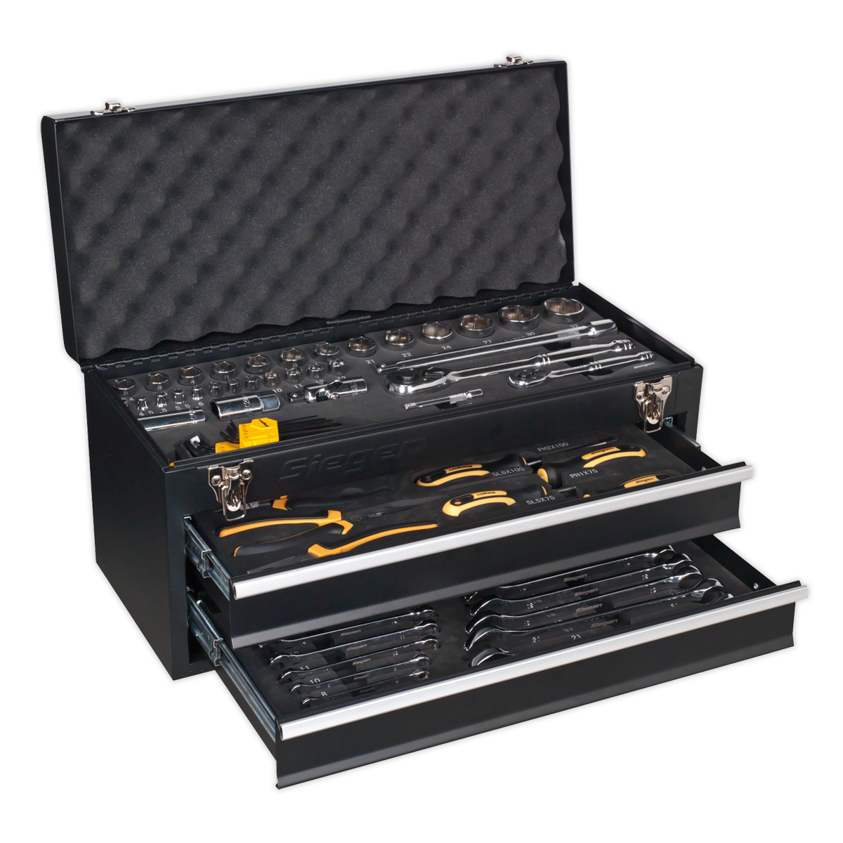 Sealey Portable Tool Chest Box Storage Cabinet 2 Drawers 90 Pcs Tool Kit S01055