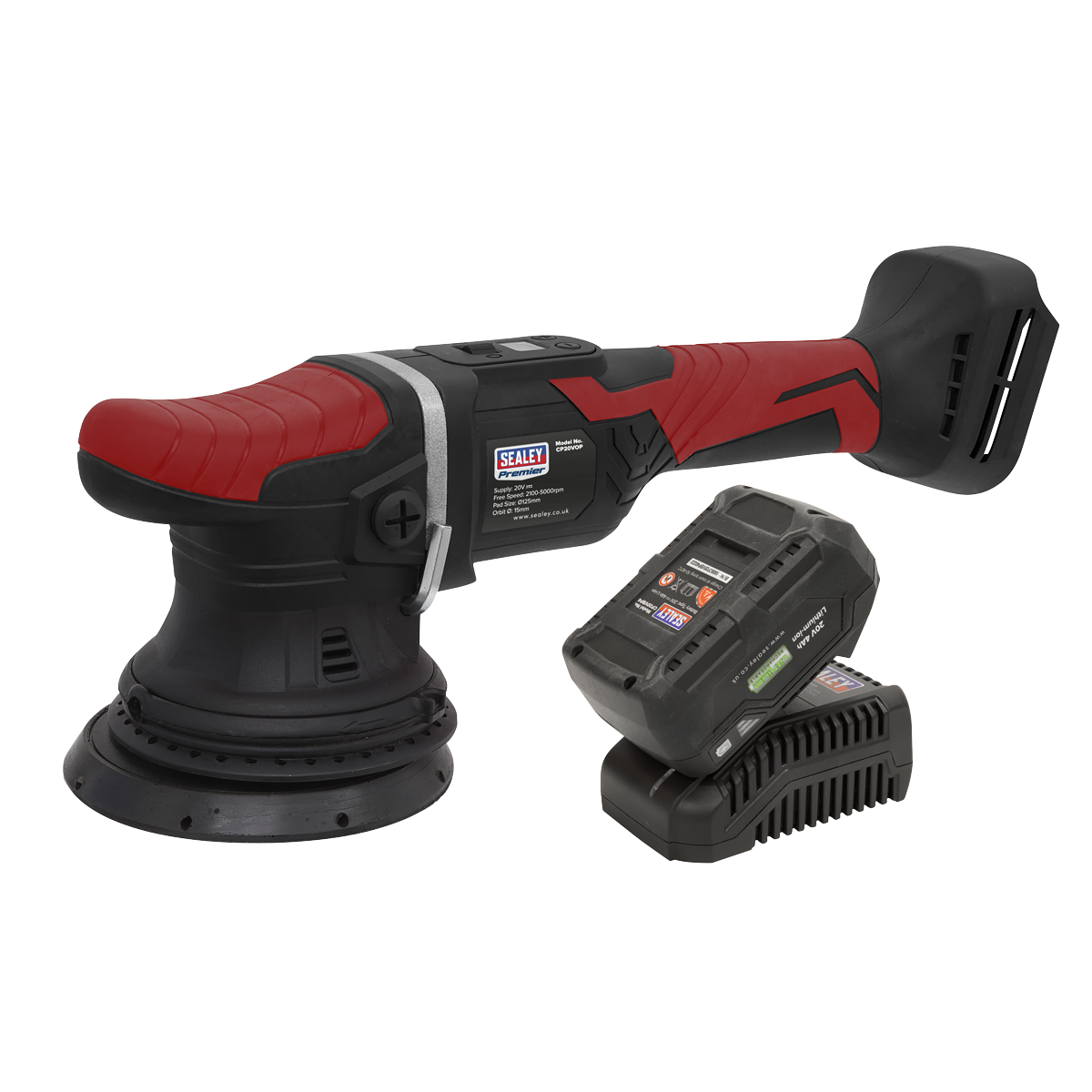 Sealey Cordless Orbital Polisher Kit 20V 2100-5000rpm 125mm Red/Black CP20VOPKIT