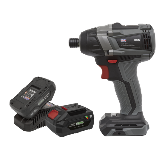 Sealey 20V 1/4" Hex 1x2Ah 2x4Ah Battery Brushless Impact Driver Kit CP20VIDXKIT