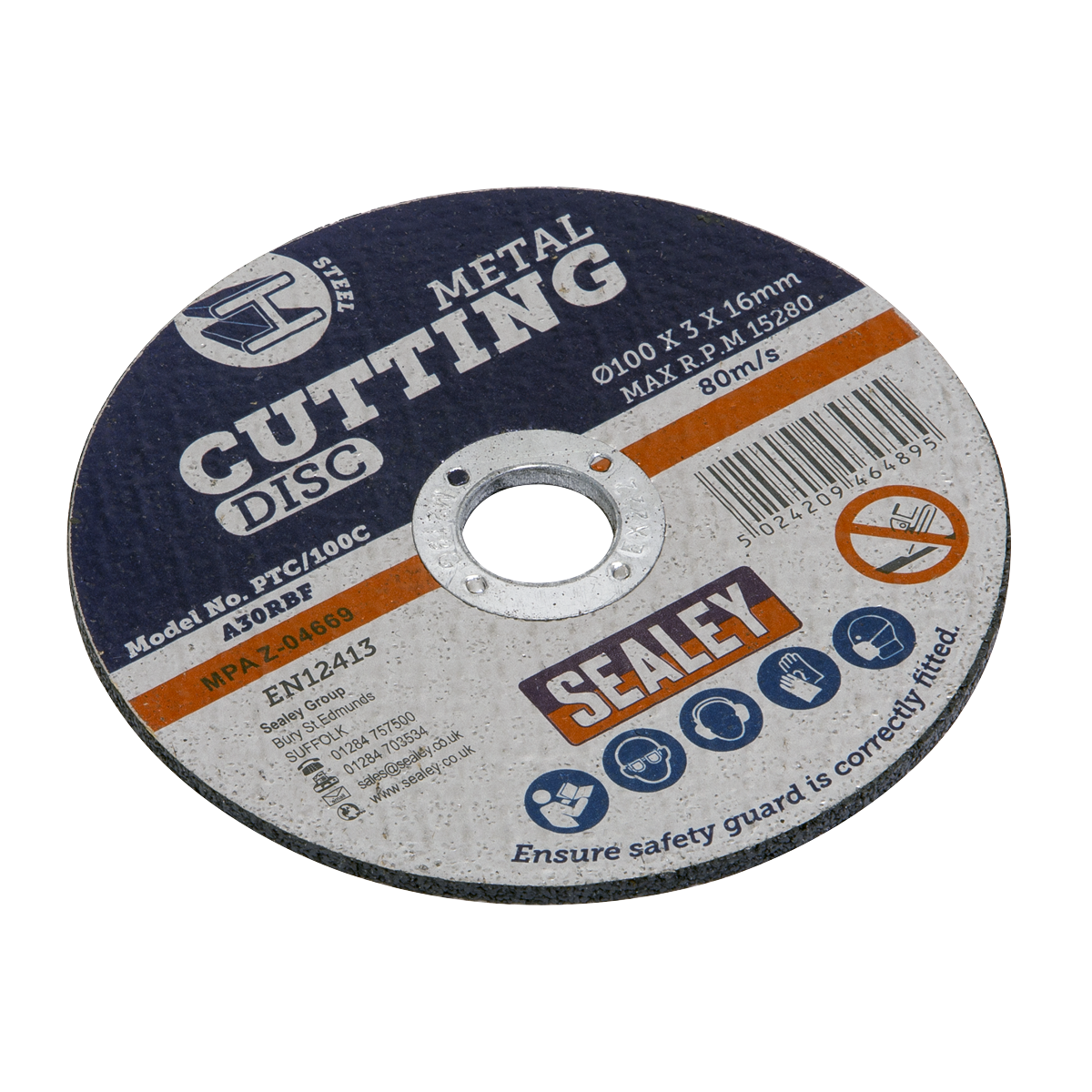 Sealey Ø100 x 3mm General Purpose Flat Cutting Disc Ø16mm Bore PTC/100C