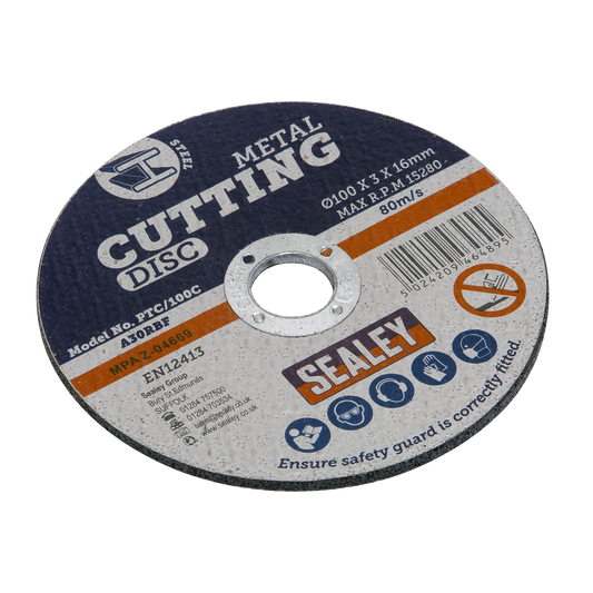 Sealey Ø100 x 3mm General Purpose Flat Cutting Disc Ø16mm Bore PTC/100C