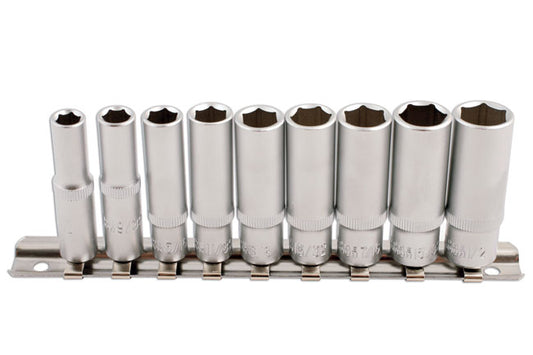 LASER 5692 AF Deep Socket Wrench Set 1/4" Drive 9-Piece Chrome Vanadium Steel