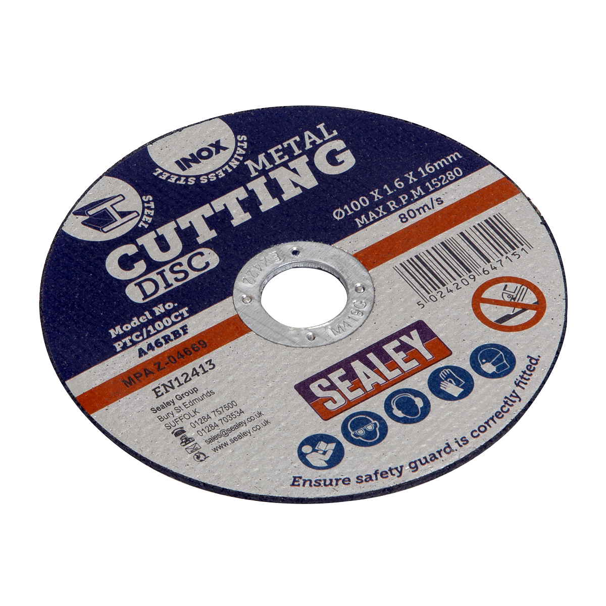 Sealey General-Purpose Flat Cutting Disc Ø100 x 1.6mm 16mm Bore PTC/100CT