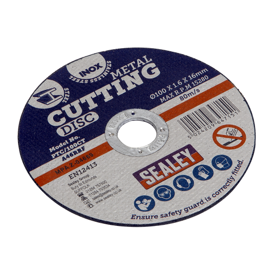 Sealey General-Purpose Flat Cutting Disc Ø100 x 1.6mm 16mm Bore PTC/100CT