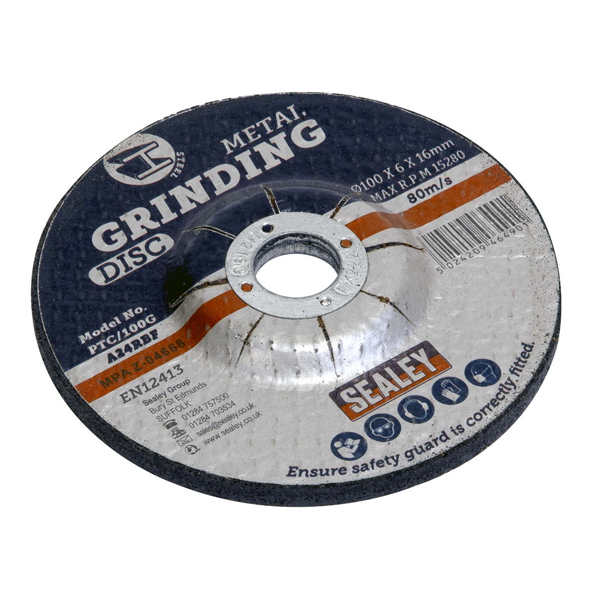 Sealey Grinding Disc Ø100 x 6mm 16mm Bore For Metal Aluminium Oxide PTC/100G