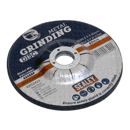 Sealey Grinding Disc Ø100 x 6mm 16mm Bore For Metal Aluminium Oxide PTC/100G
