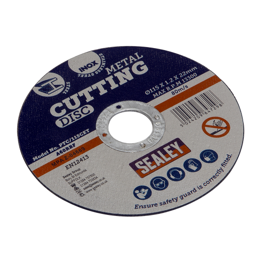 Sealey General Purpose Flat Cutting Disc Ø115 x 1.2mm Ø22mm Bore PTC/115CET
