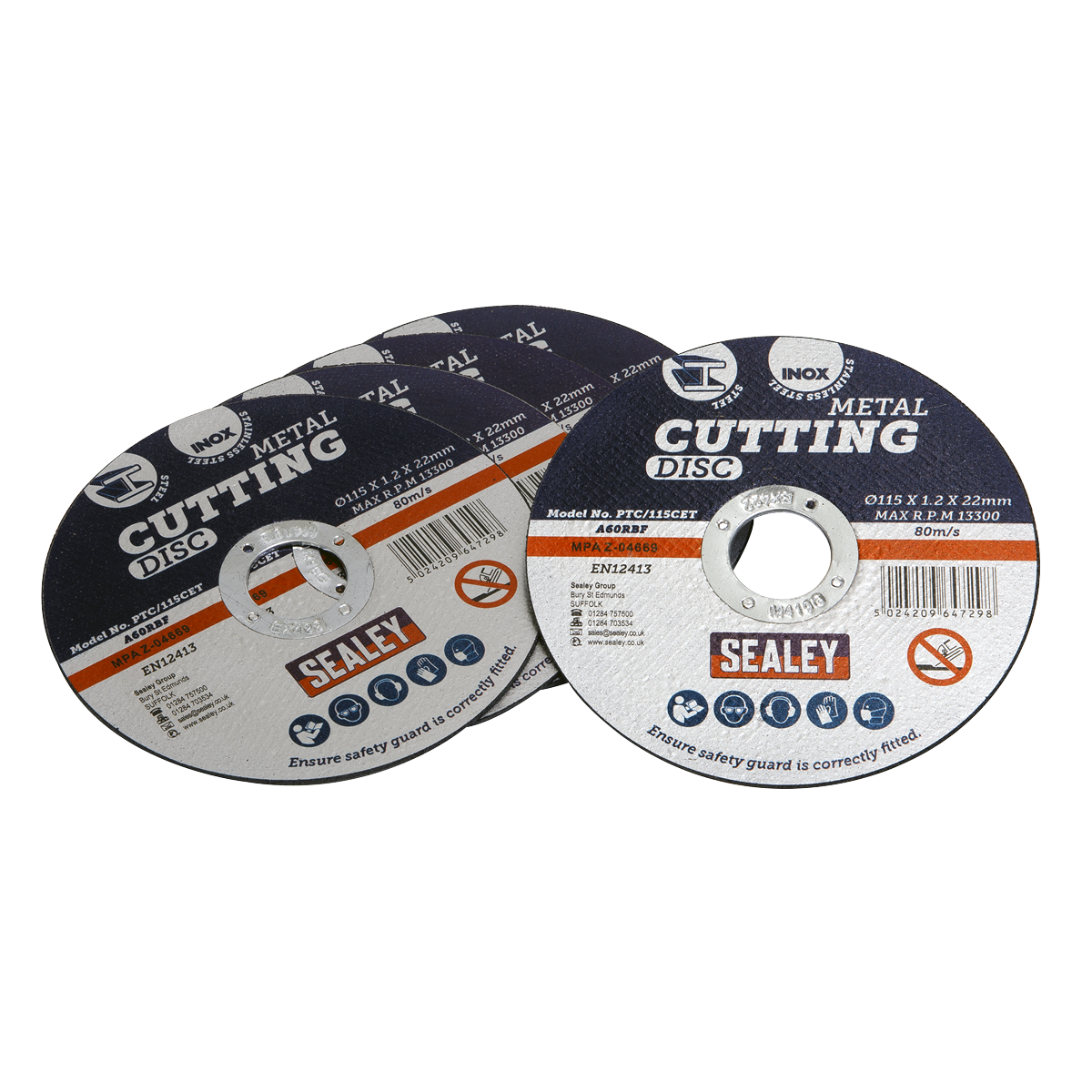 Sealey Flat Cutting Disc Ø115 x 1.2mm Ø22mm Bore - Pack of 5 Pieces PTC/115CET5