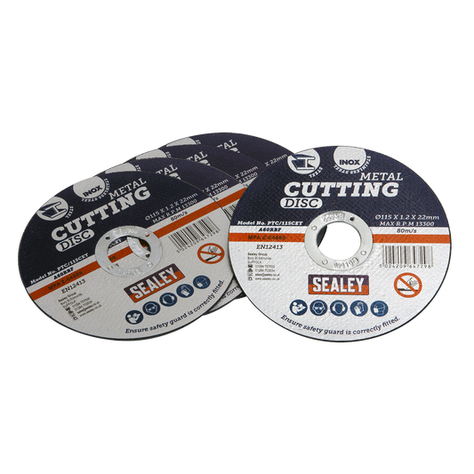 Sealey Flat Cutting Disc Ø115 x 1.2mm Ø22mm Bore - Pack of 5 Pieces PTC/115CET5