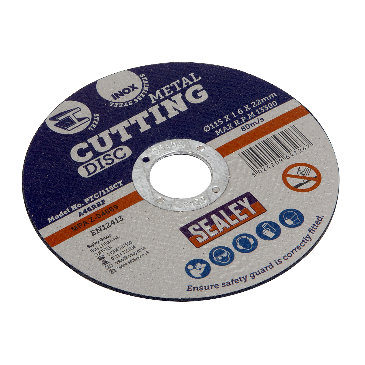 Sealey General Purpose Flat Cutting Disc Ø115 x 1.6mm Ø22mm Bore PTC/115CT