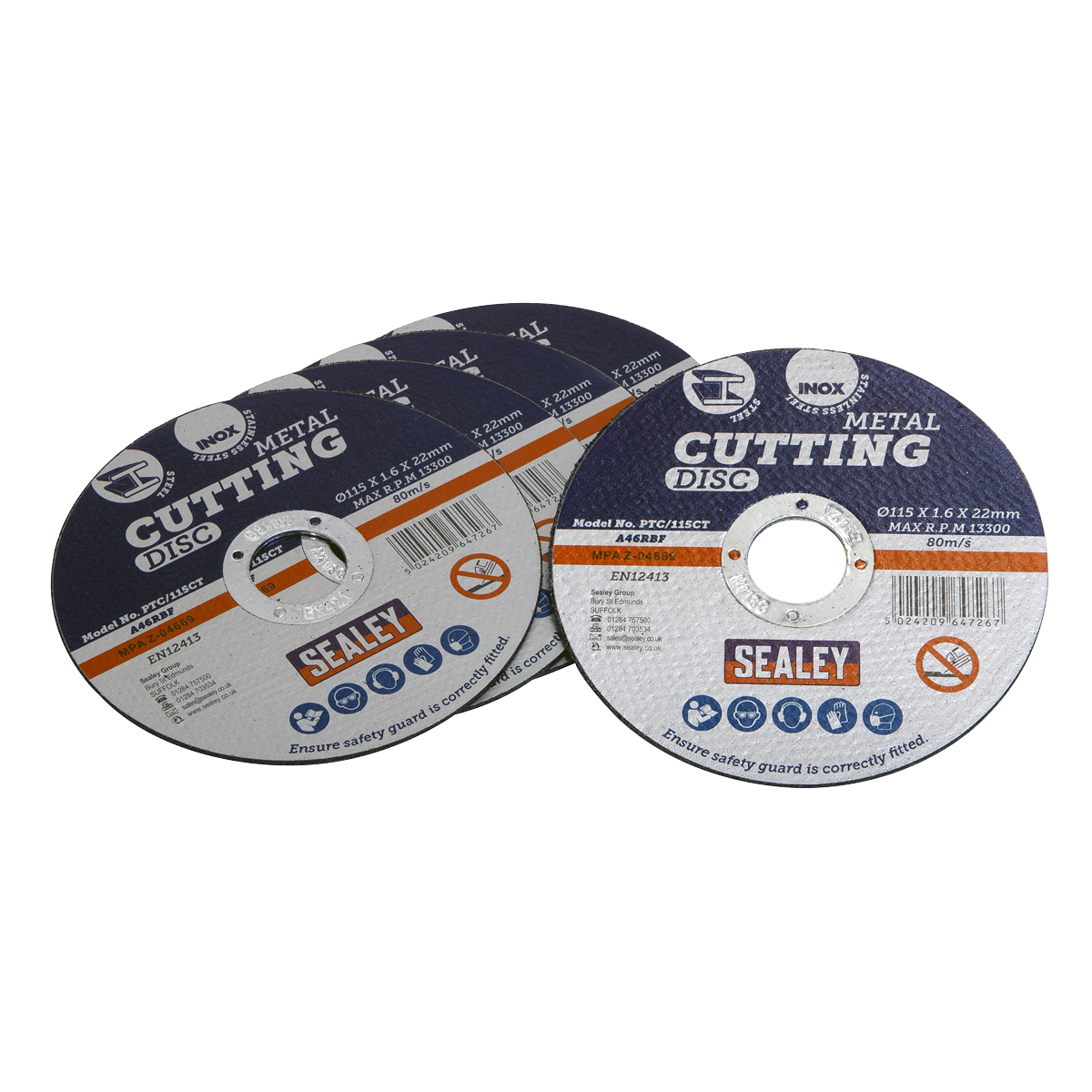 Sealey General Purpose Cutting Disc Ø115 x 1.6mm Ø22 mm Bore x5 Pcs PTC/115CT5