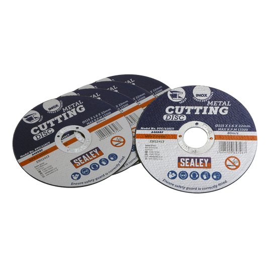 Sealey General Purpose Cutting Disc Ø115 x 1.6mm Ø22 mm Bore x5 Pcs PTC/115CT5